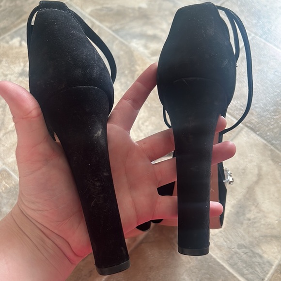 Schutz Black Bling Jayda Platform Suede Heels 9.5 - Picture 12 of 16